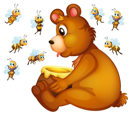 Illustration of a grizzly bear eating honeyのイラスト素材