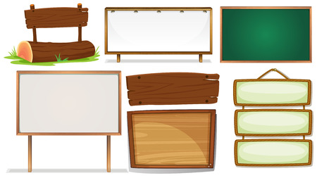 Illustration of different designs of wooden signsのイラスト素材