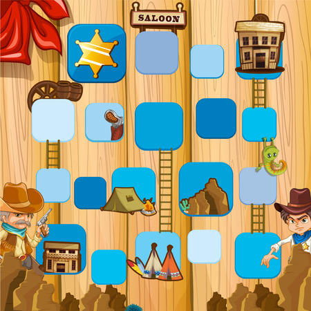 Set of ladder boardgame with cowboy themeのイラスト素材