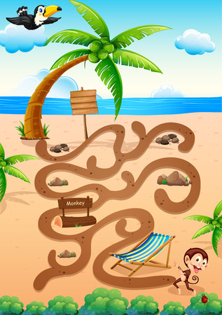 Illustration of a maze game with beach backgroundのイラスト素材