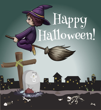 A happy halloween poster with a witchのイラスト素材