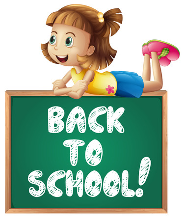 Illustration of a girl with back to school signのイラスト素材