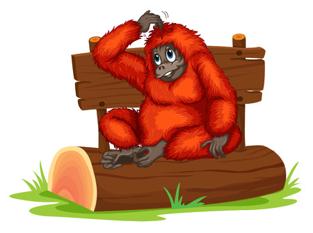 Illustration of an orangutan sitting on a logのイラスト素材