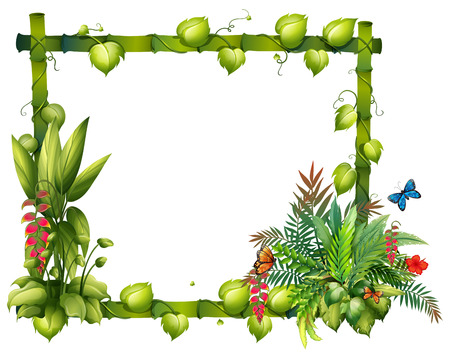 Illustration of a wooden frame with flowersのイラスト素材