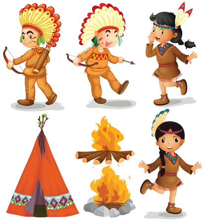 Illustration of american indians in different posesのイラスト素材