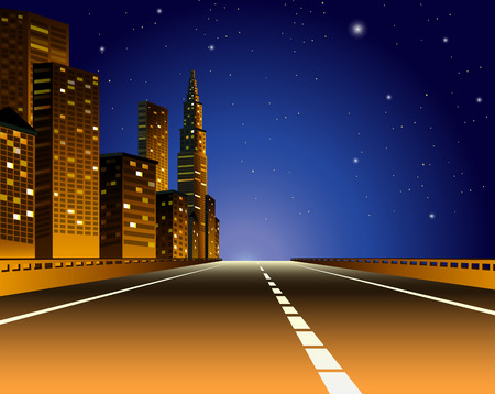 Illustration of a city view by the express wayのイラスト素材