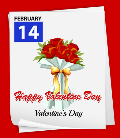 A calendar showing the 14th of February on a red backgroundのイラスト素材