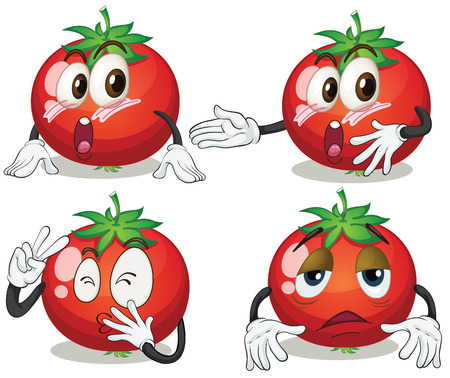 Illustration of tomato in different emotionsのイラスト素材