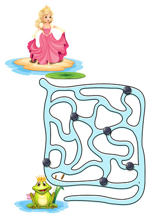 Illustration of a puzzle game with princess and frogのイラスト素材