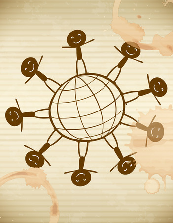 Illustration of people around the earthのイラスト素材