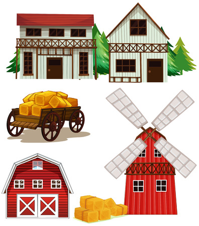 Illustration of different buildings in a farmのイラスト素材