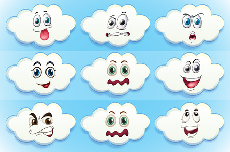 Illustration of clouds with facial expressionsのイラスト素材