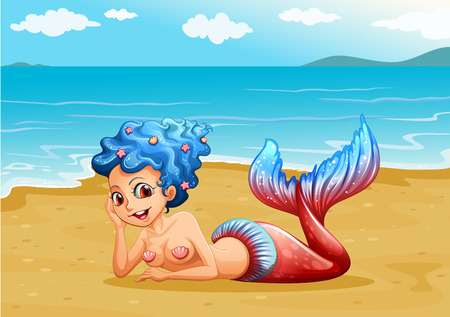 Illustration of a mermaid on the beachのイラスト素材