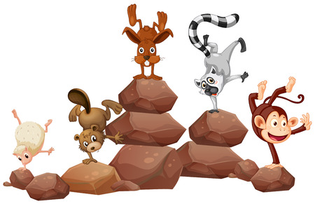 Illustration of animals handstanding on the rocksのイラスト素材