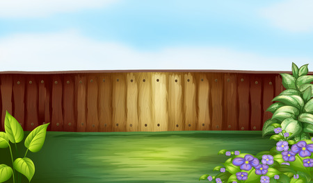 Illustration of a backyard with a wooden fenceのイラスト素材