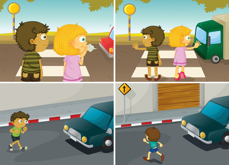 children crossing the roadのイラスト素材