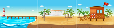 Beach view with volleyball netのイラスト素材