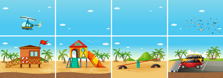 Illustration of a beach scene with playground and carparkのイラスト素材