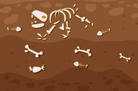 Underground scene with dinosaur bonesのイラスト素材