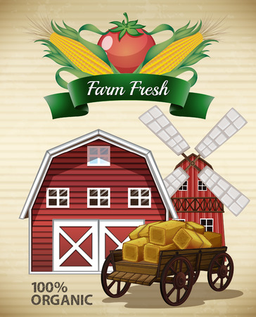 Buildings and fresh farm productsのイラスト素材