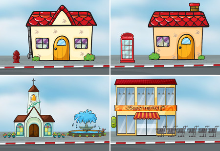 buildings and shops in the cityのイラスト素材