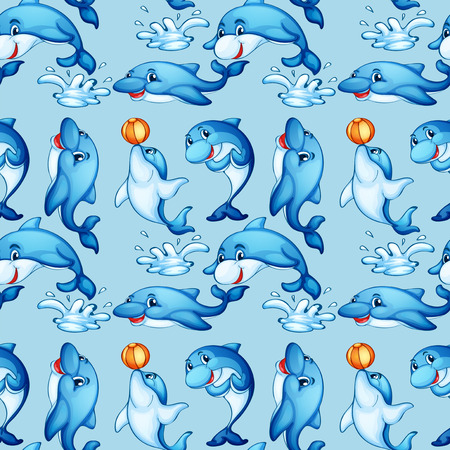 Seamless dolphin playing ballのイラスト素材