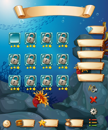 Computer game template with underwater sceneのイラスト素材