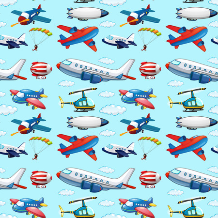 Seamless different types of aircraftsのイラスト素材