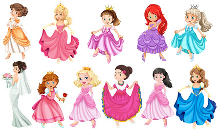 Princess in different beautiful dressesのイラスト素材