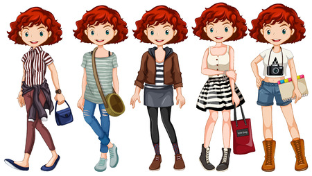 Girl hipster wearing different costumesのイラスト素材
