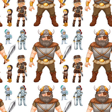 Seamless knights and many vikingsのイラスト素材