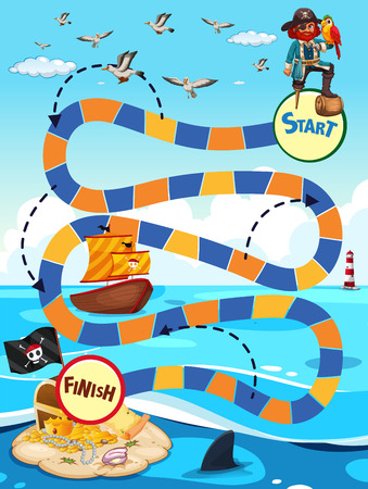 Boardgame template with pirate and treassureのイラスト素材