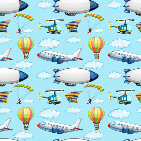 Seamless airplanes and balloons in the skyのイラスト素材