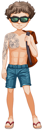 Close up hipster boy with tattooのイラスト素材