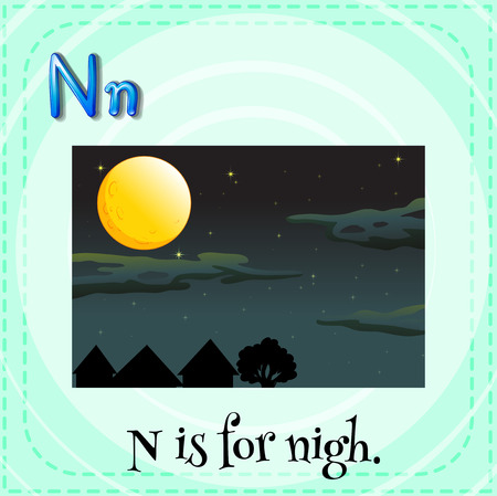 Flashcard letter N is for nightのイラスト素材