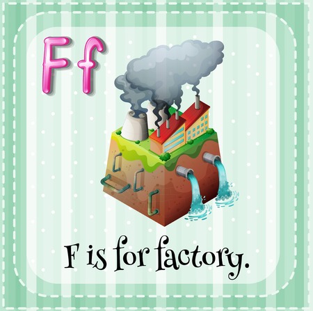 Flashcard letter F is for factoryのイラスト素材