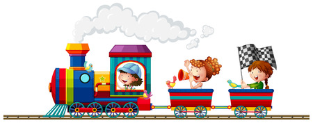 Children riding on the trainのイラスト素材
