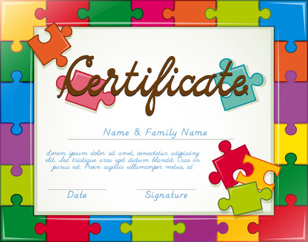 Certificate with jigsaw puzzle frameのイラスト素材