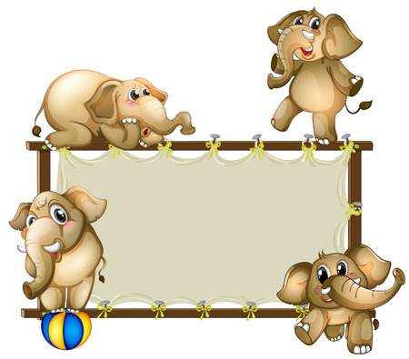 Wooden frame with many elephants around itのイラスト素材