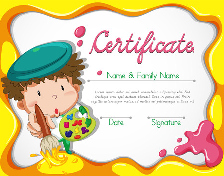 Certificate with artist and watercolor backgroundのイラスト素材