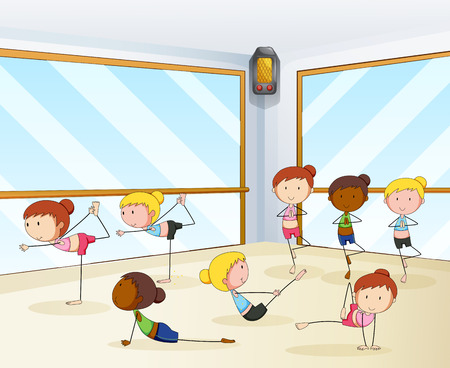 People doing yoga in a classroomのイラスト素材