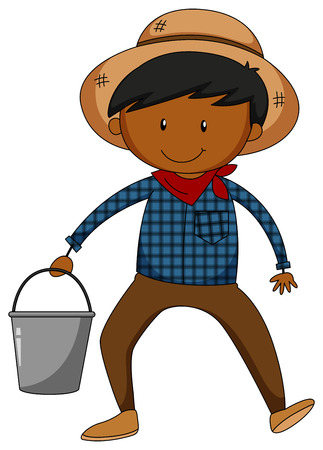 Close up farmer holding a tin bucketのイラスト素材