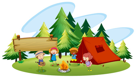 Children camping out in the parkの販売画像