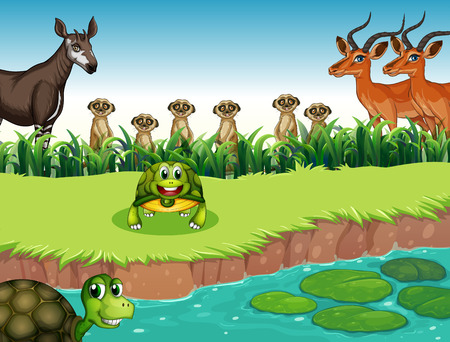 Many animals living on the river bankのイラスト素材