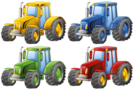Four different color of tractorsのイラスト素材
