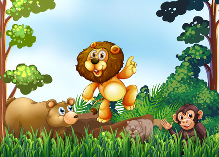 Happy animals living in the jungleのイラスト素材