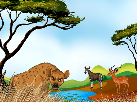 Animals standing around the fieldのイラスト素材