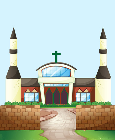 Single church with brick wallのイラスト素材