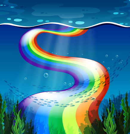School of fish underwater with rainbow reflection through itのイラスト素材
