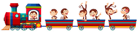 Happy monkeys riding on a trainのイラスト素材